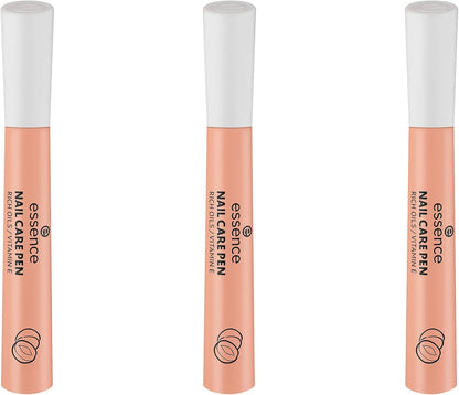 Essence Nail Care Pen - Contains Rich Oils & Vitamin E, Clear, Nourishing, Natural, Acetone Free, Vegan, Microplastic Particle Free, Pack of 3 (3 x 5ml)