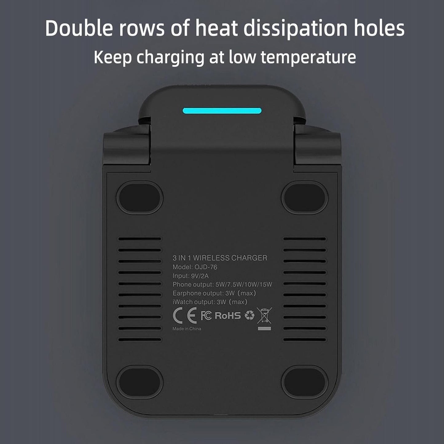HOVNIER 15W 3 in 1 Wireless Charger Stand, Foldable Fast Charging Station for Apple Watch Ultra 2/Ultra/10/9/8/7/6, for iPhone 16/15/14/13 /Plus/Pro/Pro Max/12, AirPods 3/2/1/Pro/Pro 2 (3 in 1 White)