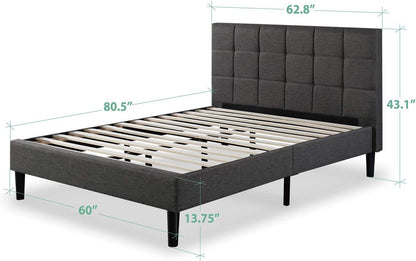 Zinus Queen Bed Frame - Square Upholstered Platform Bed Frame with Full-Sized Headboard - Wood Slat Support, Easy Assembly, No Box Spring Needed, Underbed Storage Space, Grey, Queen Size