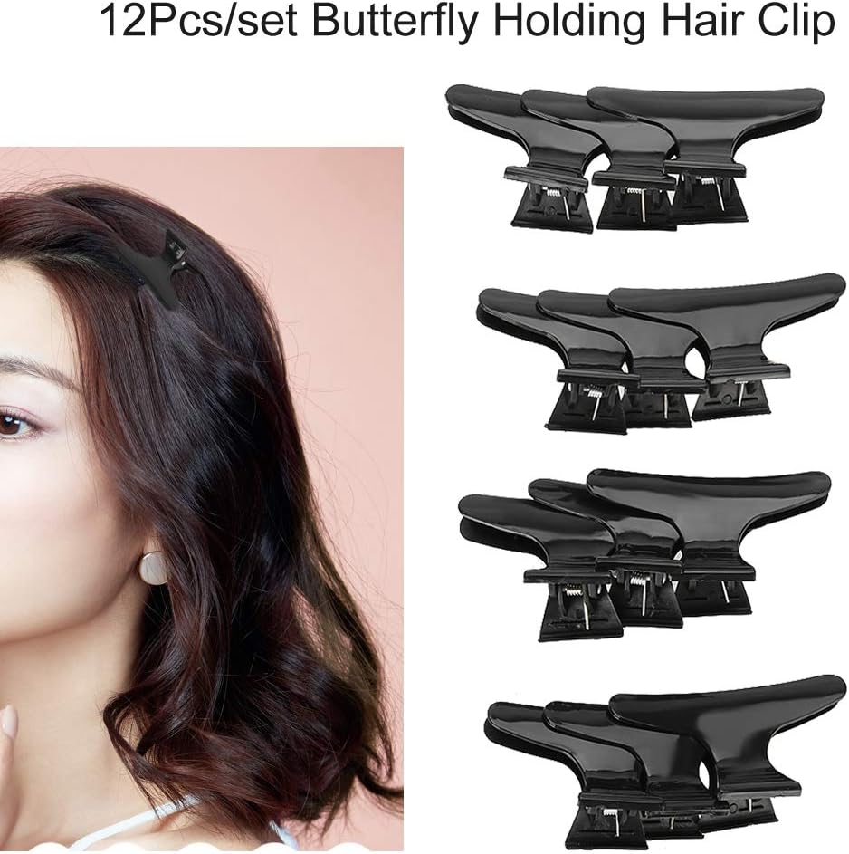 Hair Claw Clamp, Made of Durable Plastic with Good Tension Hairdressing Tool 12pcs/set Black Butterfly Hold Hair Clip