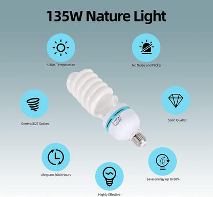 Abeststudio Photography Light Bulb 2X 135W 5500K Fluorescent Bulb Softbox Bulb in E27/26 Socket for Photography Soft Box Video Studio Lighting