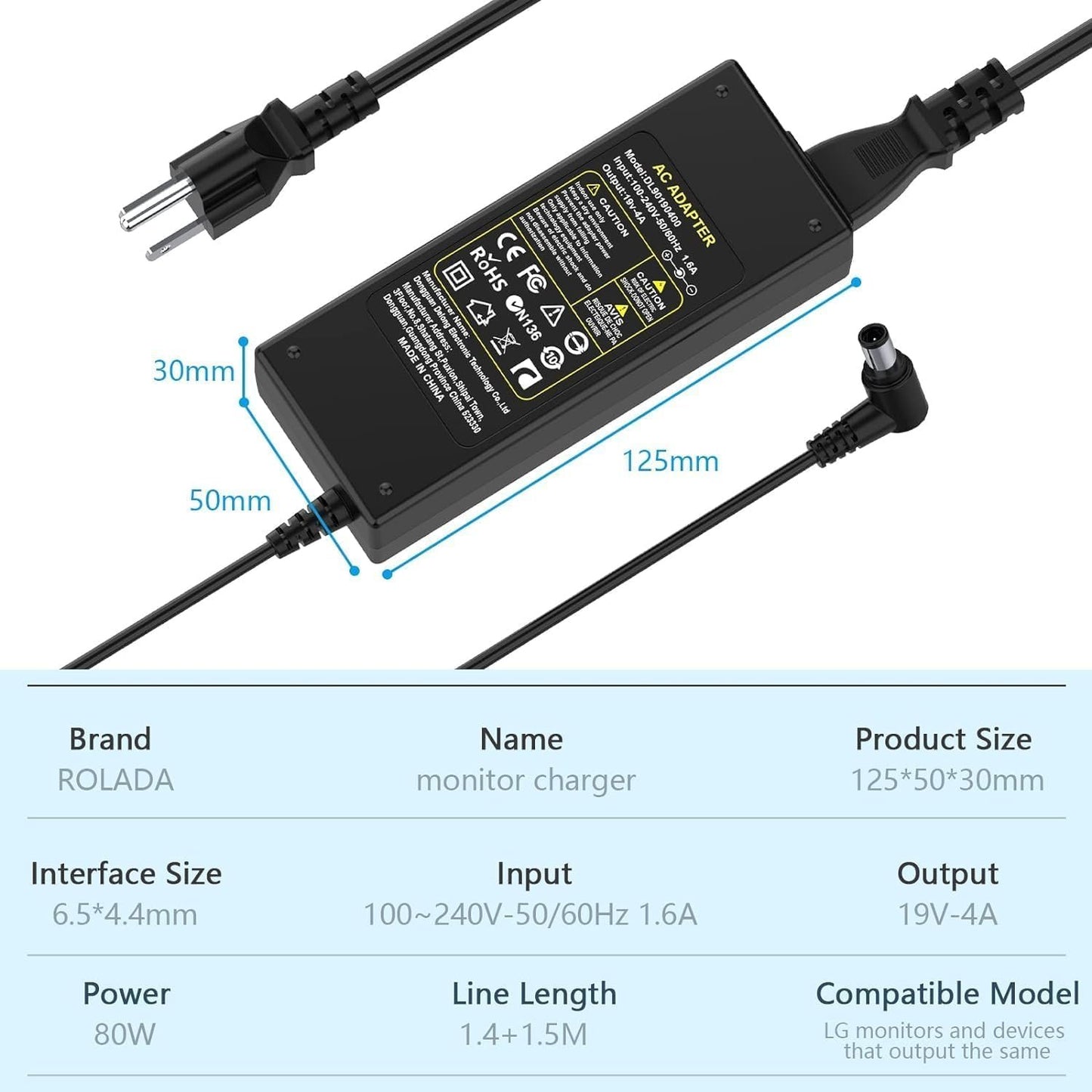 AC DC Adapter Electronics Charger for LG 19V Power Supply Cord 19" 20" 22" 23" 24" 27" LED LCD ADS-40FSG-19 24LJ4540 DA-48F19 DA-65G19 LCAP21C 24LB451B Monitor Widescreen Ultrawide HDTV HD TV Flatron