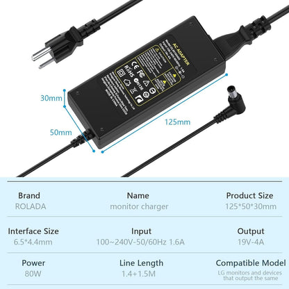 AC DC Adapter Electronics Charger for LG 19V Power Supply Cord 19" 20" 22" 23" 24" 27" LED LCD ADS-40FSG-19 24LJ4540 DA-48F19 DA-65G19 LCAP21C 24LB451B Monitor Widescreen Ultrawide HDTV HD TV Flatron