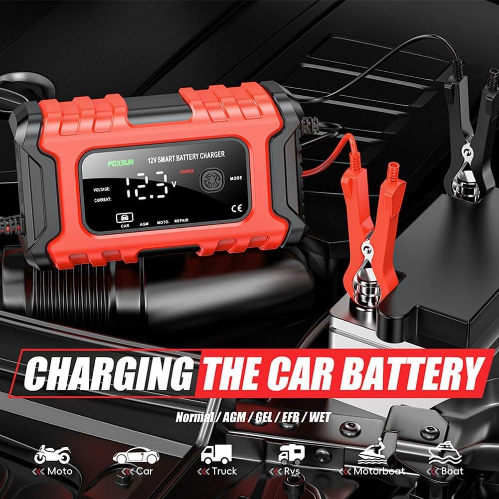 Car Battery Charger 12V Automotive, 6-Amp Fully Automatic Smart Charger, Trickle Charger and Maintainer, Car Battery Repair and Desulfator for Cars Boat Motorcycle Lawn Mower RV ATV SUV Snowmobile