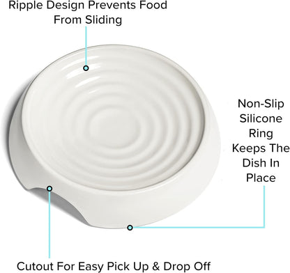 CatGuru Cat Bowls, Whisker Stress Free Cat Food Bowl, Reliefs Whisker Fatigue, Wide Cat Bowl, Non Slip Cat Food Bowls, Shallow Cat Dish, Cat Feeding & Watering Supplies (Ceramic, White)