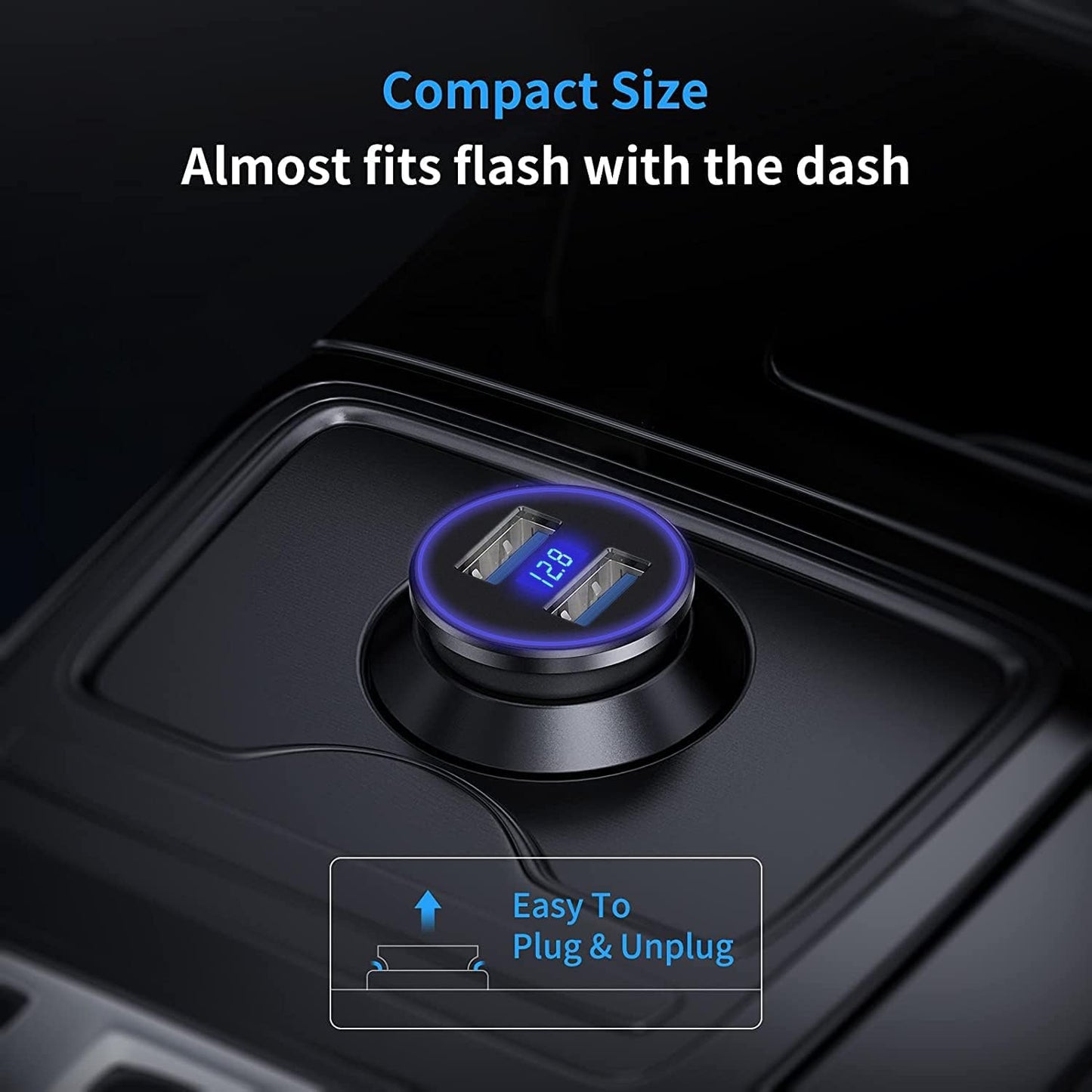 BOLTHO USB Cigarette Lighter Adapter, LED Digital Voltmeter 4.8A Dual USB Car Charger 24W Metal Cigarette Lighter Adapter with 12V USB Socket