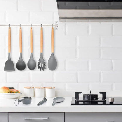 34 Pcs Silicone Kitchen Utensils Set Heat Resistant with Premium Stainless Steel Handles for Cooking and Baking, Non-Stick Spatulas, Kitchen Utensils (Grey)