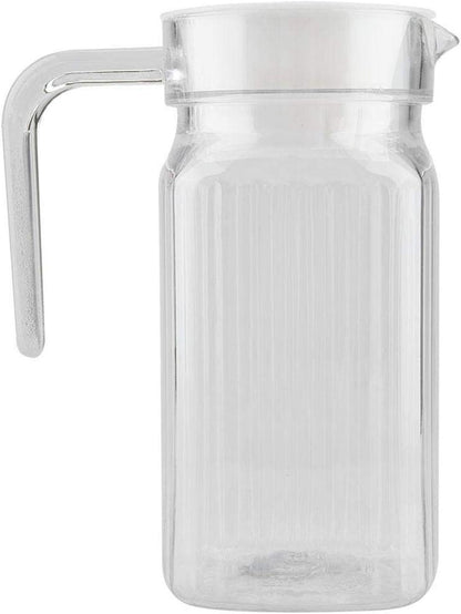 Water Juice Pitcher, 500ml Acrylic Beverage Drink Pitcher with Lid and Handle Ribbed Striped Juice Bottle Glassware Drinkware Water Ice Cold Dispenser for Bar Home Application
