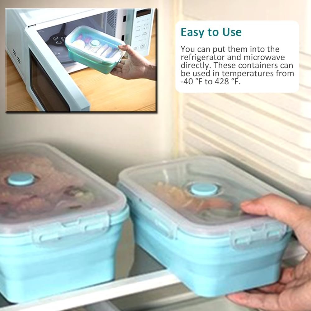 Alimat PluS 40.5oz Silicone Food Storage Containers with Lids, 4 Pack Set 1200ml Collapsible Meal Prep Lunch Containers, Microwave, Freezer and Dishwasher Safe