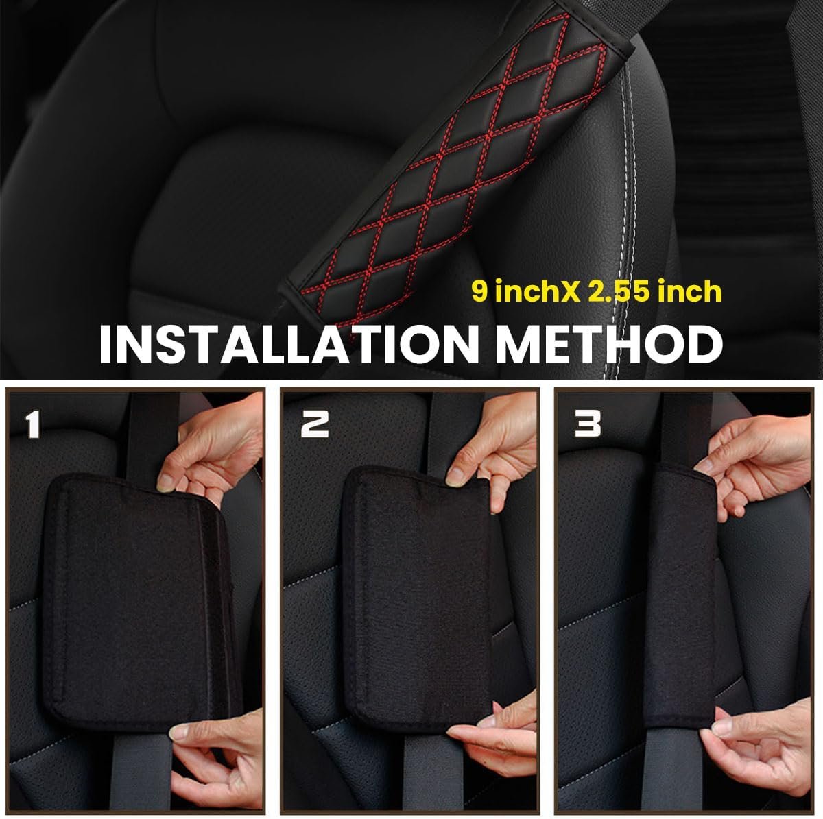 TSUGAMI Car Seat Belt Pads, 2 PCS Leather Seatbelt Covers Protect Your Neck and Shoulder & More Comfortable Driving, Harness Pad for All Cars and Backpack Straps, Car Interior Accessories (Red)