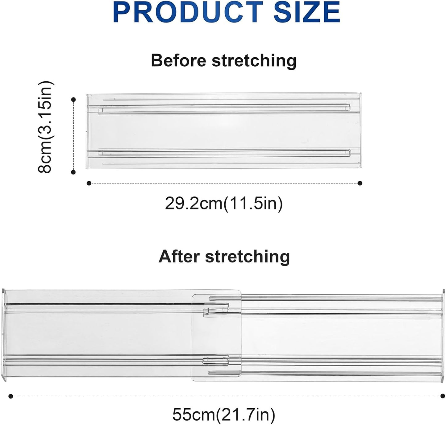 Drawer Dividers Organizers 6 Pack, Adjustable 3.14" High Expandable from 11-20.7" Drawer Organizer, Clear Drawers Separators for Office Kitchen Clothing Bedroom Bathroom Home organization