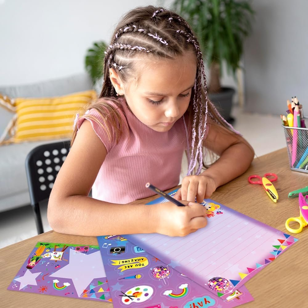 KiDEPOCH Girls Party Stationery Set - Lined Letter Writing Paper & Envelopes - 30 Sheets + 20 Envelopes, White, 8.3 x 5.9 Inch