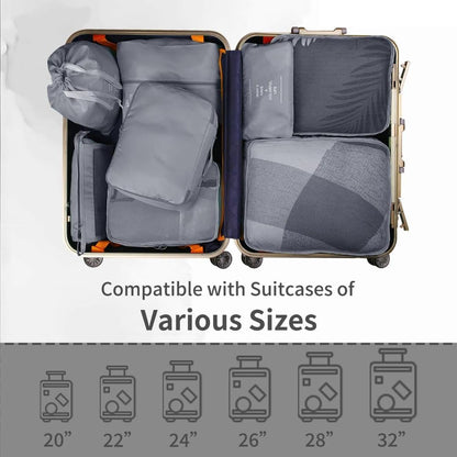 My Corgi Living 8-Piece Cube Travel Luggage Organizer Set - Efficient Luggage Separators & Travel Storage Cubes with Toiletry Makeup Bag, Shoe Bag - Perfect for Families, Men & Women (Grey)