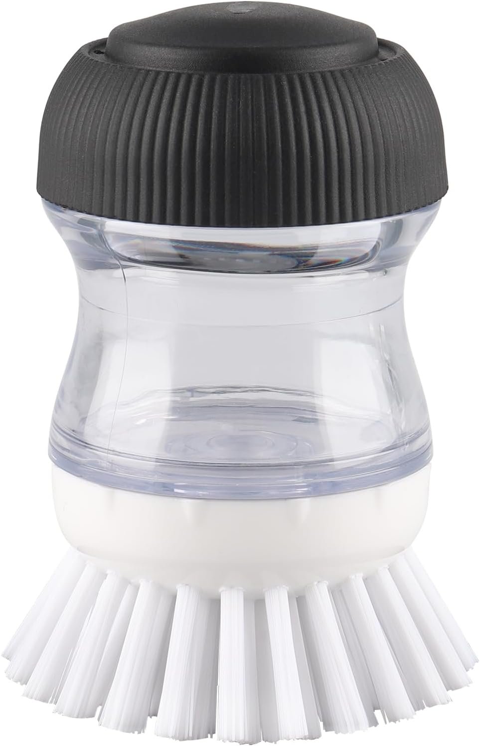 OYV Dish Scrub Brush with Soap Dispenser, Kitchen Brush for Dish Pot Pan Sink Cleaning, 1 Piece Soap Dispensing Palm Brush, Black/Clear/White