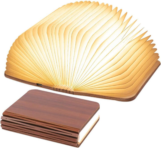 XIUDI 8 Colors Mini Folding Book Lamp,Portable Wooden Book Lights,Desk Light,Novelty LED Paper Lantern with USB Rechargeable Night Light,Unique Gifts for Book Lovers,Mini Wood (Size3.9Ã—3.1Ã—1in)