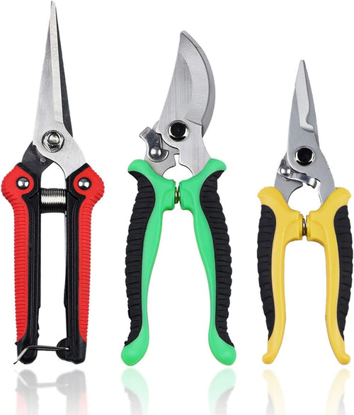 3 Pack Pruning Shears Set, Stainless Steel Garden Clippers with Safety Lock, Professional Shock-Absorbent Hand Garden Shears for Flowers and Small Garden (Red、Yellow and Green)