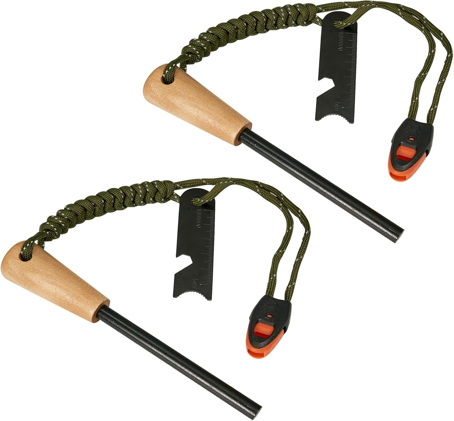 Fire Starter Survival Tool, 5/16" Ferro Rod 2 Pack with Paracord Lanyard, Multi-Tool Striker and Wooden Handle, Flint and Steel Fire Starter Kit for Your Hiking, Backpacking and Camping Essentials