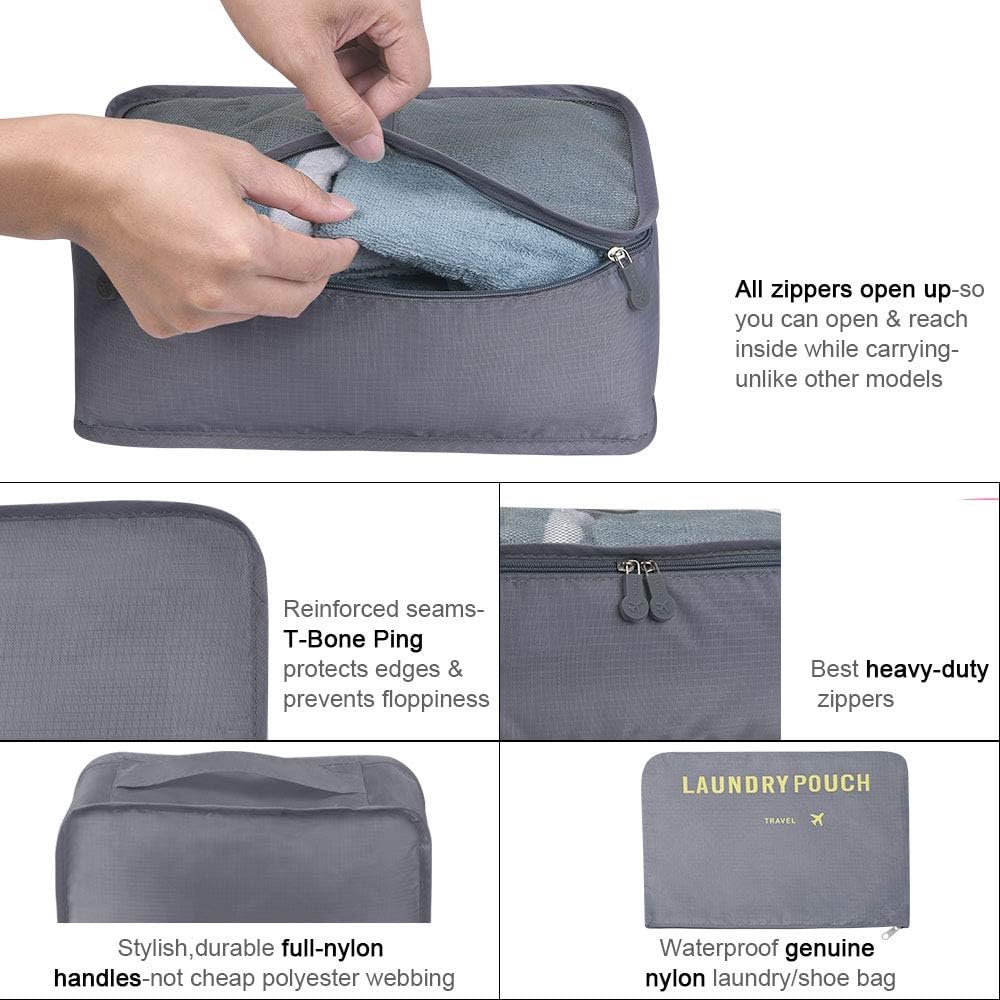 Vicloon Suitcase Organizer Set, 8 in 1 Suitcase Organizer, Travel Useful Accessories, Travel Bag for Clothes, Shoes, Cosmetics Classified Storage, Packing Cubes Organizer Travel Space-Saving