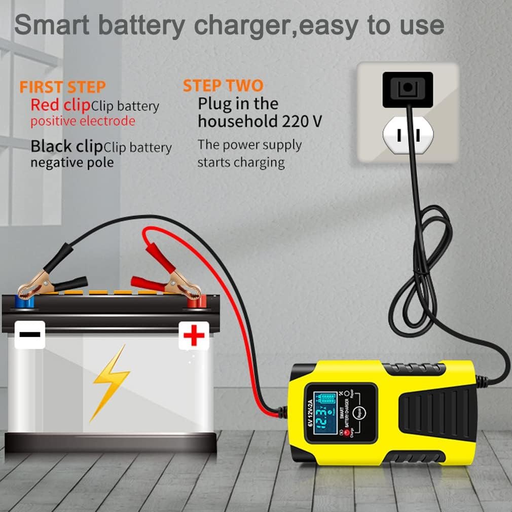 Huiaipaic 6V 12V Battery Charger Maintainer, 2-Amp Fully Automatic Smart Charger, Portable Trickle Charger,Car Battery Repair and Desulfator for Automotive,Boat,Motorcycle,Lawn Mower,RV,ATV,Toy Car