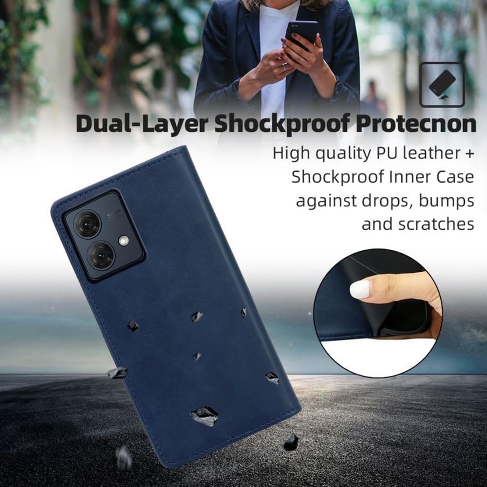 FORZARMOR for Motorola Moto G85 5G (6.67 Inch) Case Wallet Cover PU Leather Pockets Shockproof Magnetic Flip Card Holder (for Moto G85 5G, Blue)