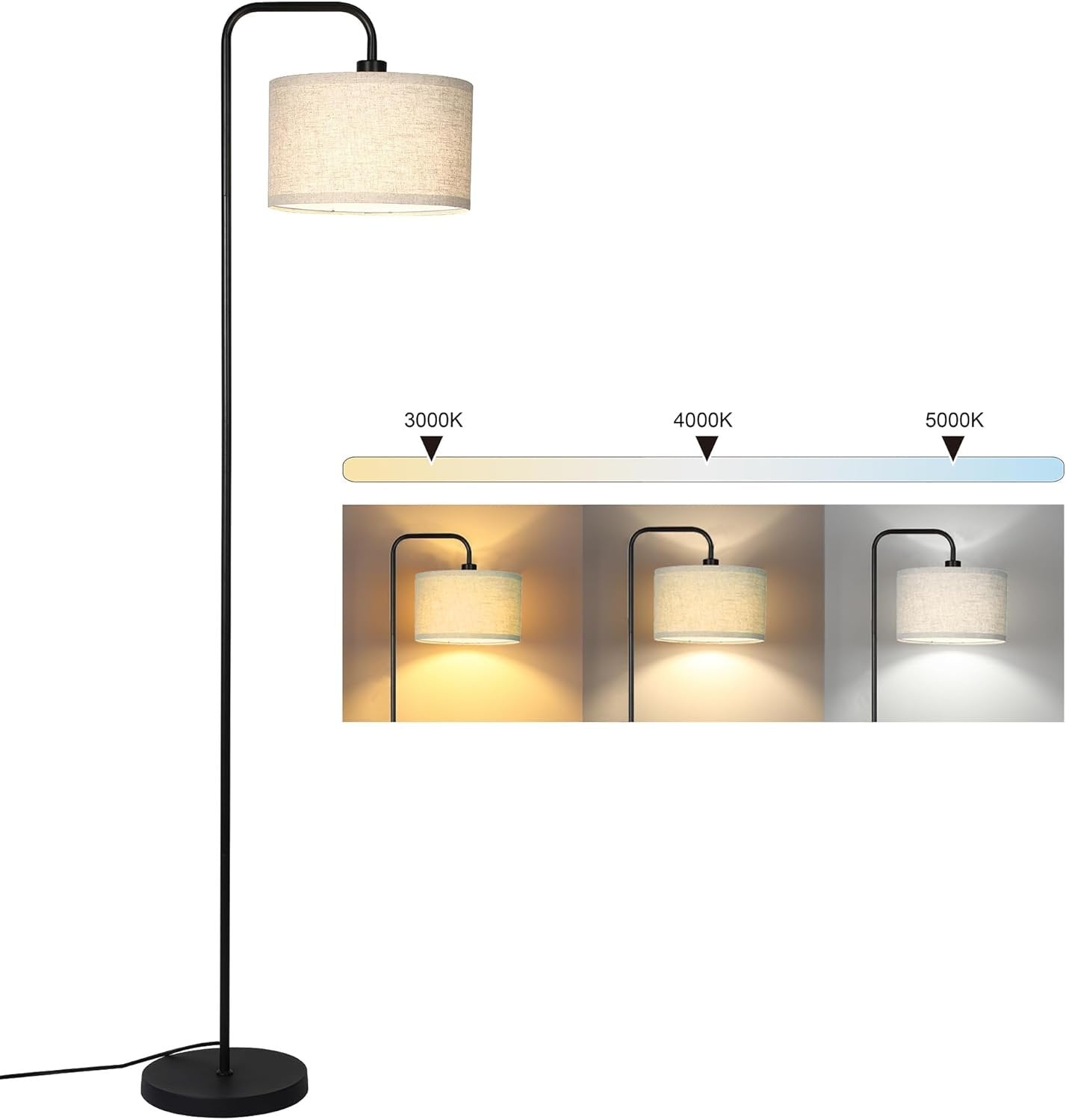 Floor Lamp for Living Room, Modern Arc Standing Lamp, 3 Color Temperatures, Bulb Included Suitable for Living Room, Bedroom, Office, Study, Baby's Room etc.