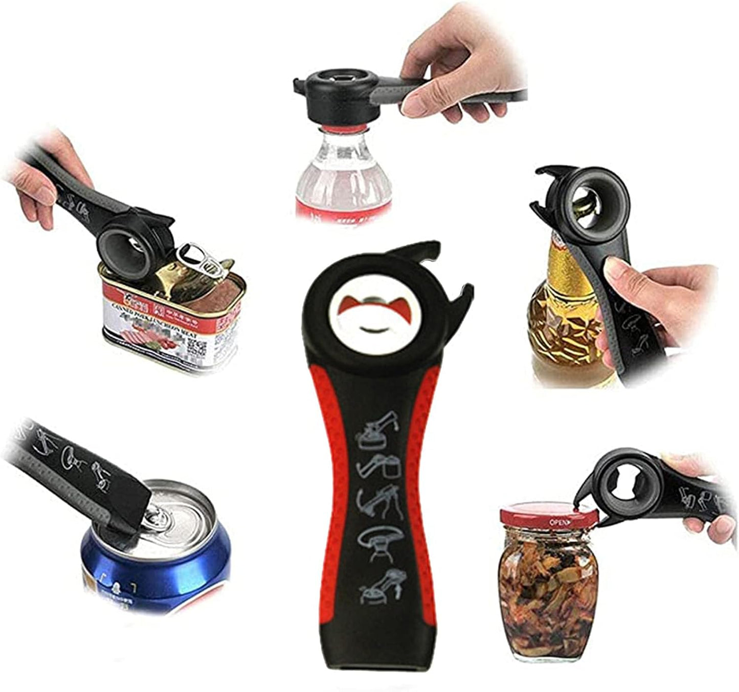 Bottle Opener for Arthritic Hand,Jar Opener for Old People, Children, Women, Those with Weak Hands,Multifunctional Kitchen Gadgets (B-red)