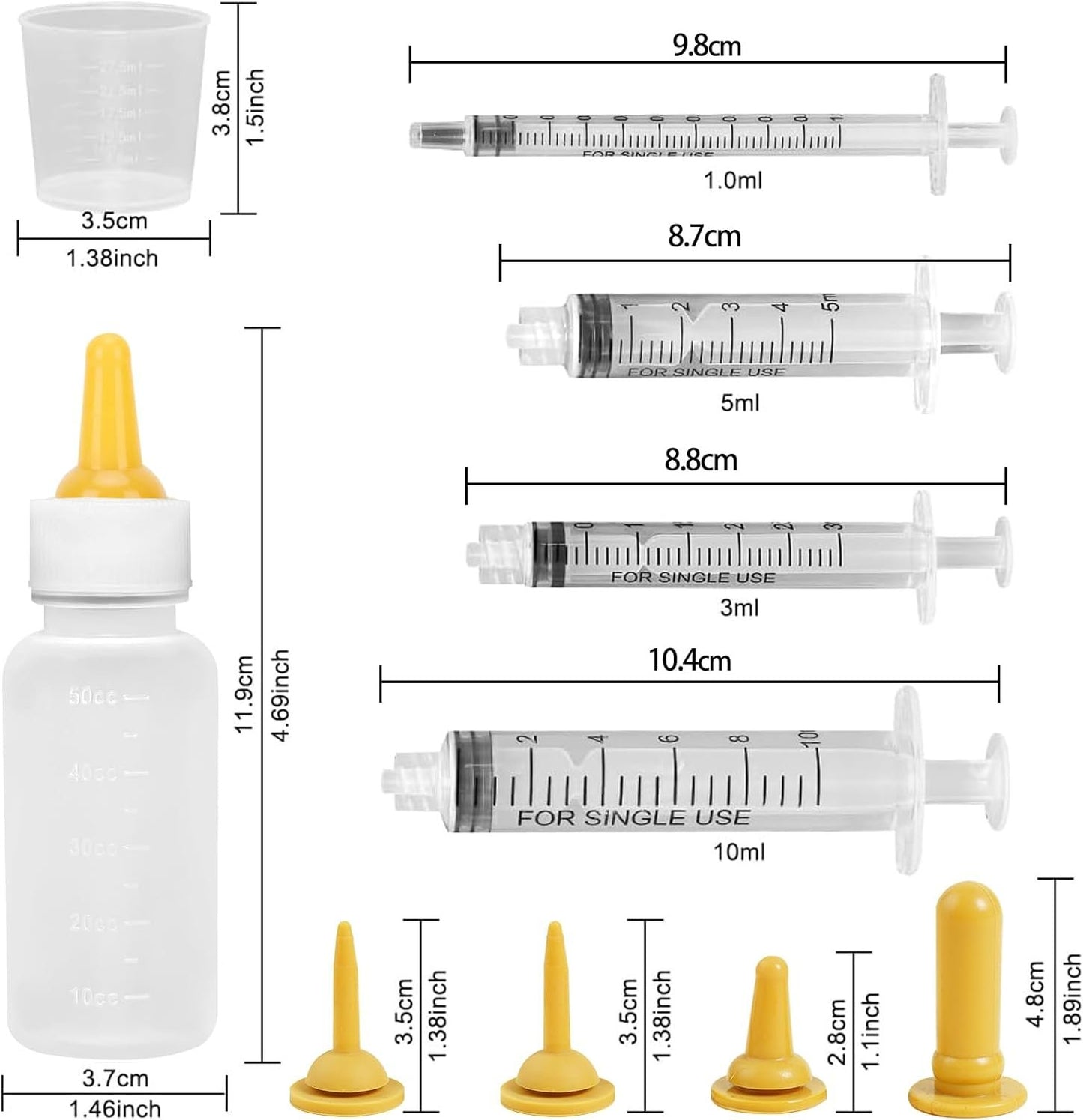 Sobirdos Pet Nursing Bottle,Puppy Bottles for Nursing,Miracle Nipple,Kitten Nursing Bottle,Mini Pet Feeding Bottle and Syringes with Nipples for Newborn Rabbits, for Feeding Small Animals(5pcs)