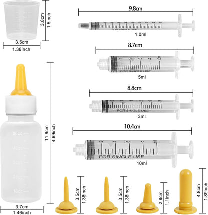 Sobirdos Pet Nursing Bottle,Puppy Bottles for Nursing,Miracle Nipple,Kitten Nursing Bottle,Mini Pet Feeding Bottle and Syringes with Nipples for Newborn Rabbits, for Feeding Small Animals(5pcs)