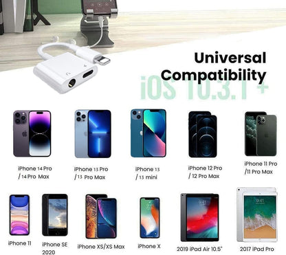 [Apple MFi Certified] 2 Pack Lightning to 3.5mm Headphone Jack Adapter for iPhone,2 in 1 AUX Audio + Charger Splitter Dongle Compatible with iPhone 14/13/12/11/XS/XR/X/7 8/Pad, Support All iOS System