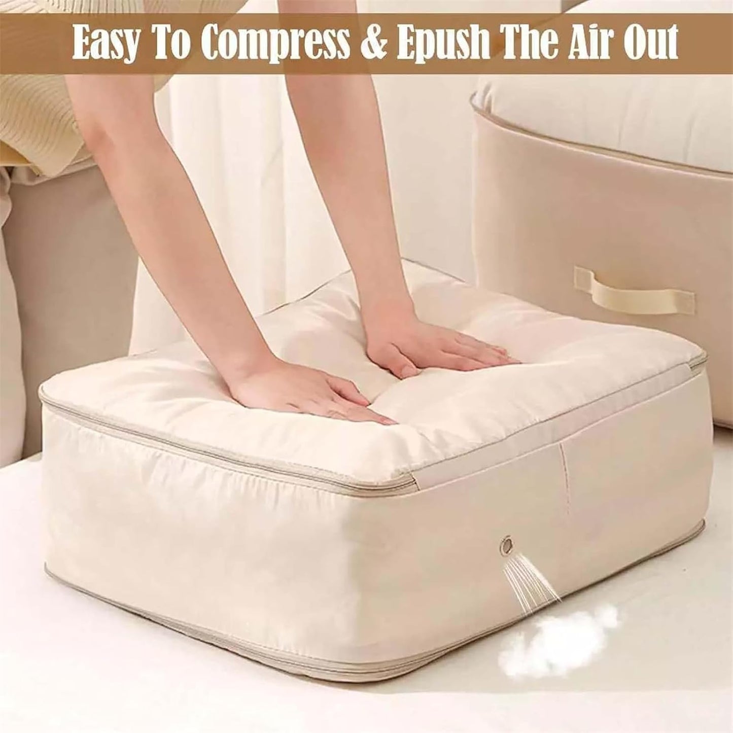 Peliaral Ultra Space Saving Compression Organizer, Implicationi Self Compression Storage Bags, Moisture-Proof Packing Cube, Heavy Duty Moving Bags for Bedding, Clothes & Travel (Beige,XL)