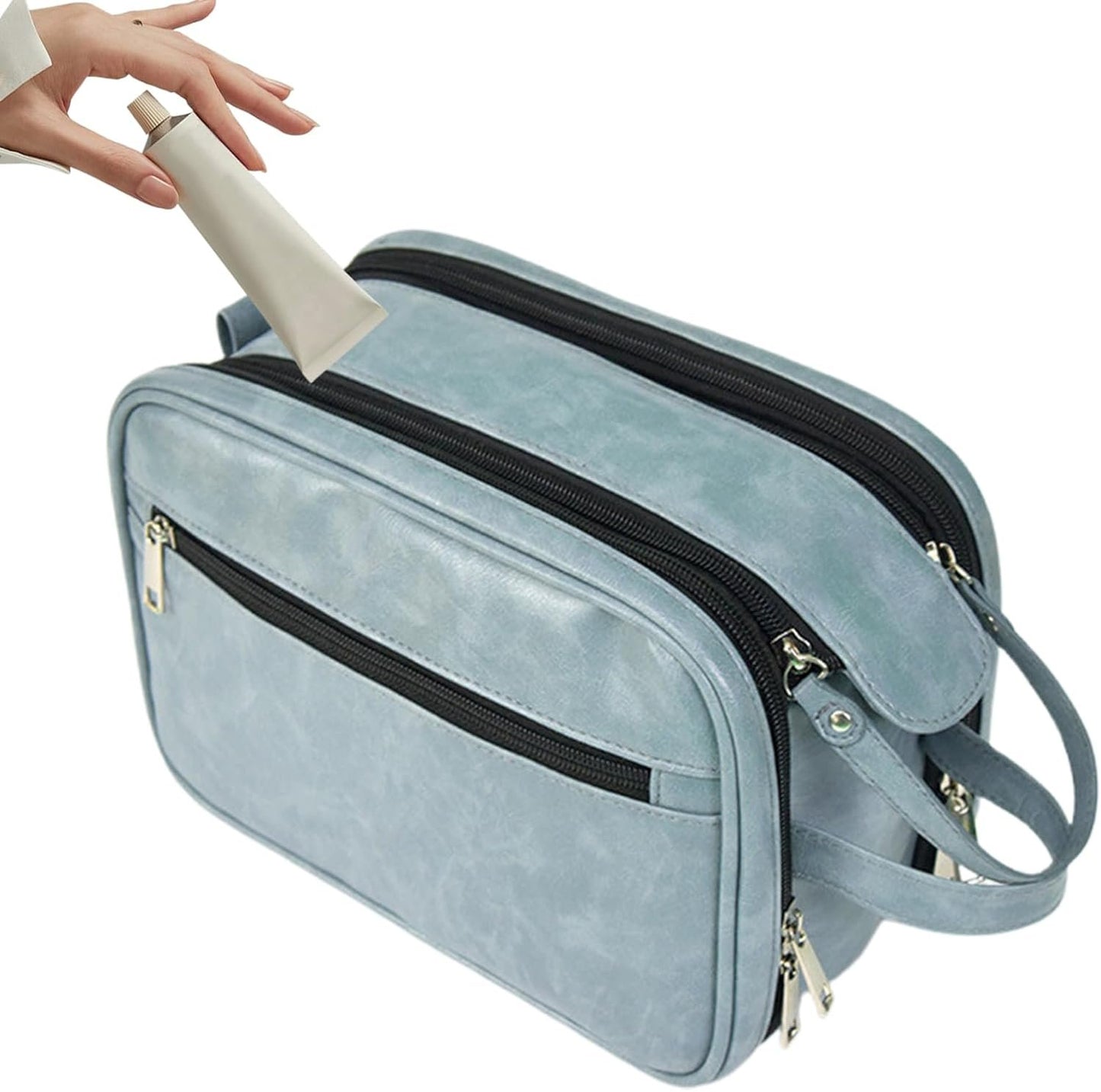 Humdcdy Hygiene Bag for Men, Waterproof PU Shaving Bag for Men, Reusable Men Cosmetic Bag, Toiletry Organizer, Large Travel Toilet Bags for Men Travelling, Blue, Refer to description, Unisex