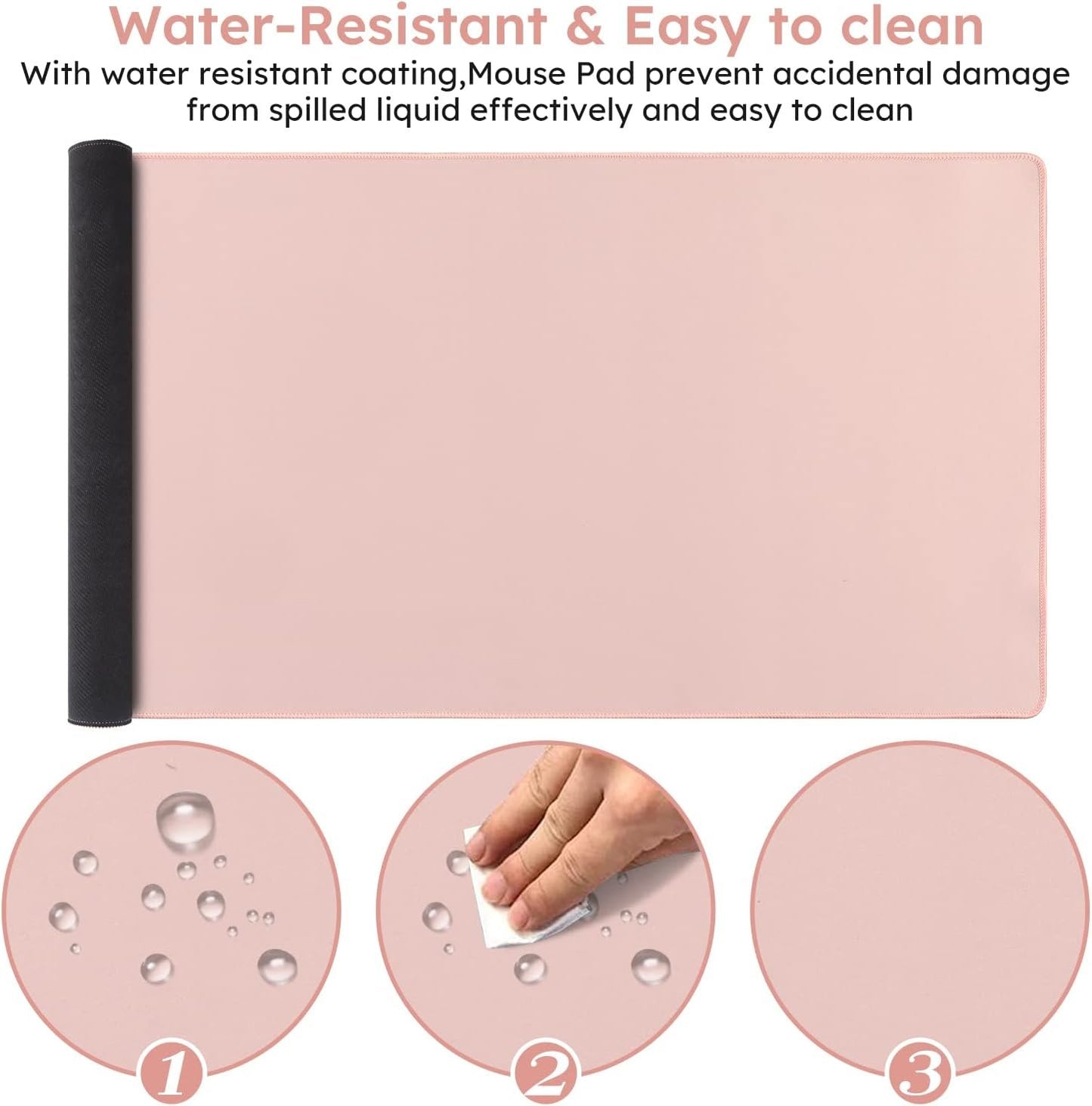 iCasso Mouse Pad Set, Memory Foam Ergonomic Keyboard Mouse Wrist Rest, Extended Desk Pad with Stitched Edges (35.4 x 15.7 inch), Non-Slip Waterproof Mouse Pad for Home Office Study Game (Pink)