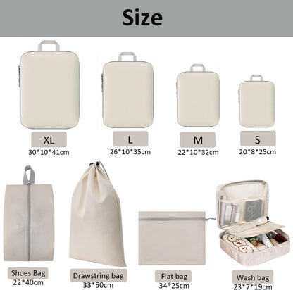 Compression Packing Cubes For Travel Set 8pcs Travel Packing Cubes Set Organisers Accessories Storage Bags Clothing Sorting Packages Expandable Bags for Luggage Suitcase-Beige