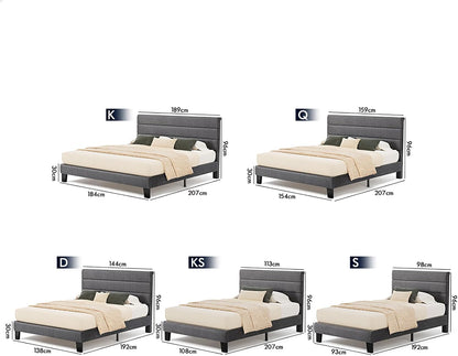 ALFORDSON Bed Frame Base Queen Size with Headboard, Bed Platform Foundation with Linen Fabric Upholstered for Mattress Topper, Harlene Series Fabric Grey