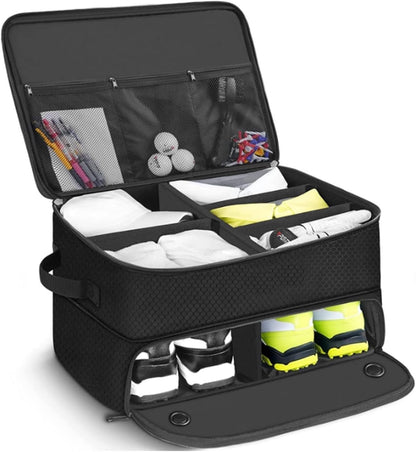 KAPEICamper 2 Layers Golf Trunk Organizerï¼ŒStorage Travel Trunk Accessory Organizer with Separate Compartment Car Trunk Lockerï¼ŒFoldable Golf Organizer for Car,Waterproof and Durable Golf Storage Bag