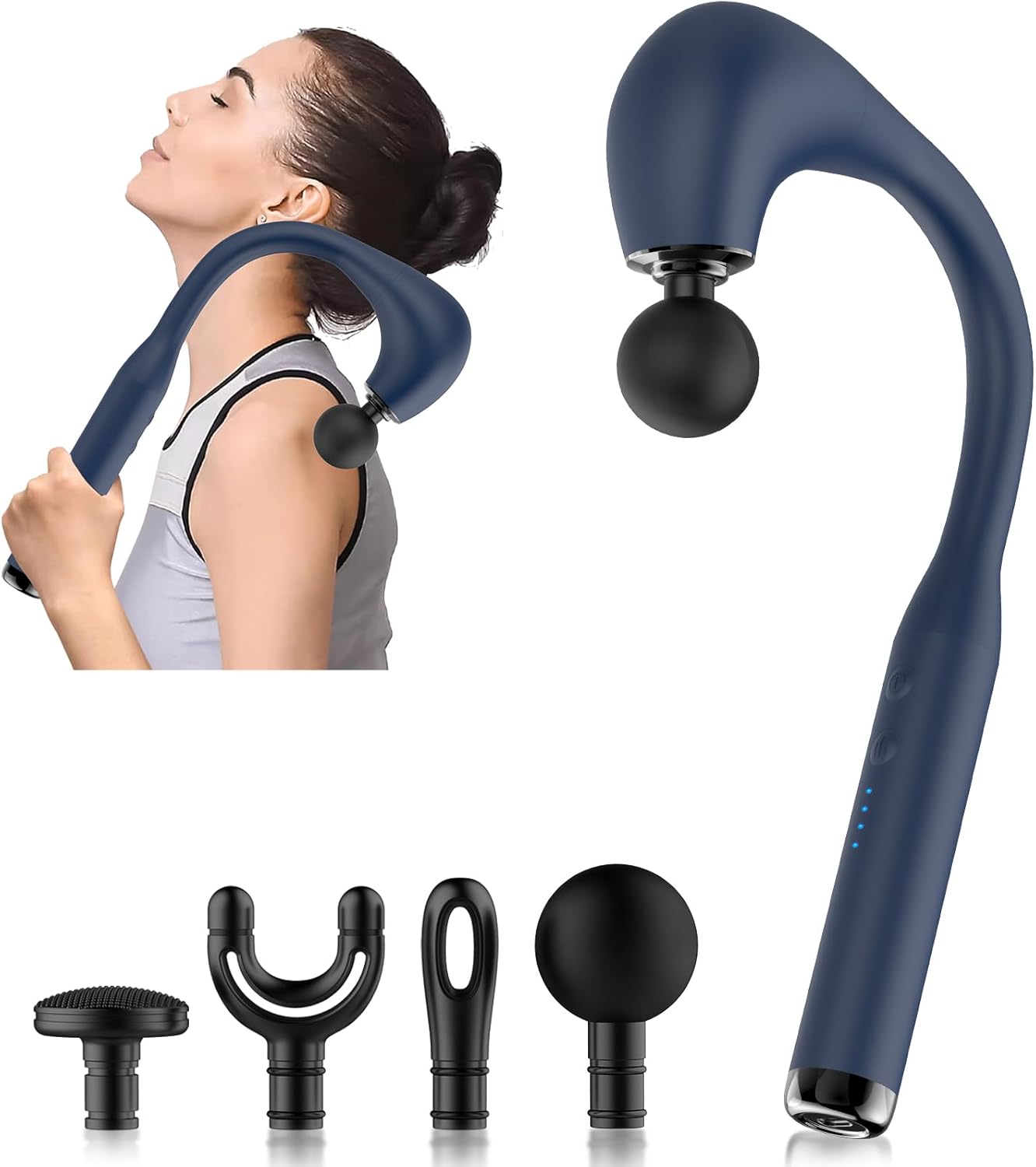Fronnor Massage Gun with Extended Handle Revolutionary U-Shaped Back Massager for Pain Relief Deep Tissue Body Massager for Neck,Shoulder,Leg-Reach Every Muscle with Ease