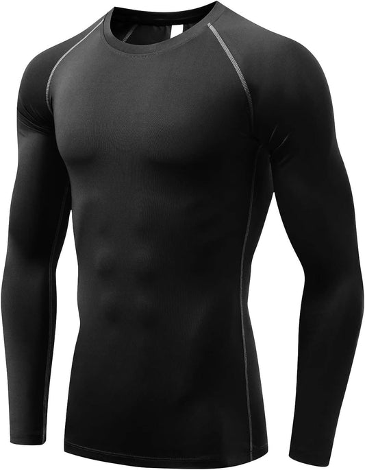 Tesuwel Compression Shirts for Men Long Sleeve Workout Shirts Mens UPF 50+ Running Cycling Base Layer Top,Sweat Wicking Cool
