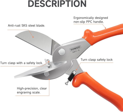 TOWOT Sharp Multi Angle Miter Shear Cutter, Adjustable at 45 To 135 Degree With Safety Lock Hand Tools for Cutting Plastic, PVC and Molding Trim