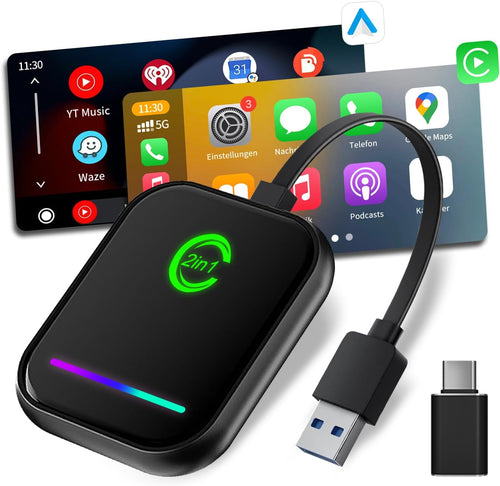 VANBAR Android Car Wireless and Carplay Adapter 2 IN 1, Apple Car Play Wireless Adapter Dongle for iOS, USB-A and USB-C Plug and Play, Suitable for Car with AA and Carplay