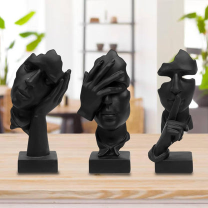 aboxoo 3 Pcs Thinker Statue, Silence is Gold Abstract Art Figurine,No Hear No See No Speak,Modern Resin Sculptures Decorative Objects Home Decor for Living Room,Office Bookshelf,Desktop(Black)