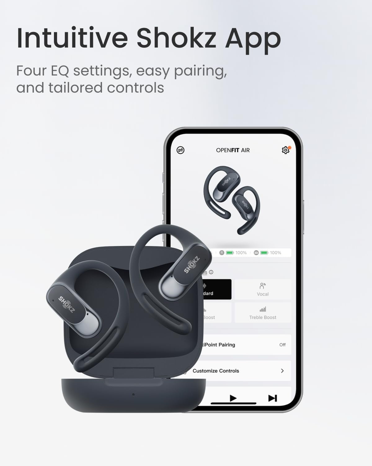 SHOKZ OpenFit Air - Open-Ear Headphones, True Wireless Earbuds, Water Resistant, Comfortable, Secure Earhooks for Daily Use, Built-in Smart Microphone, Shokz App-Black
