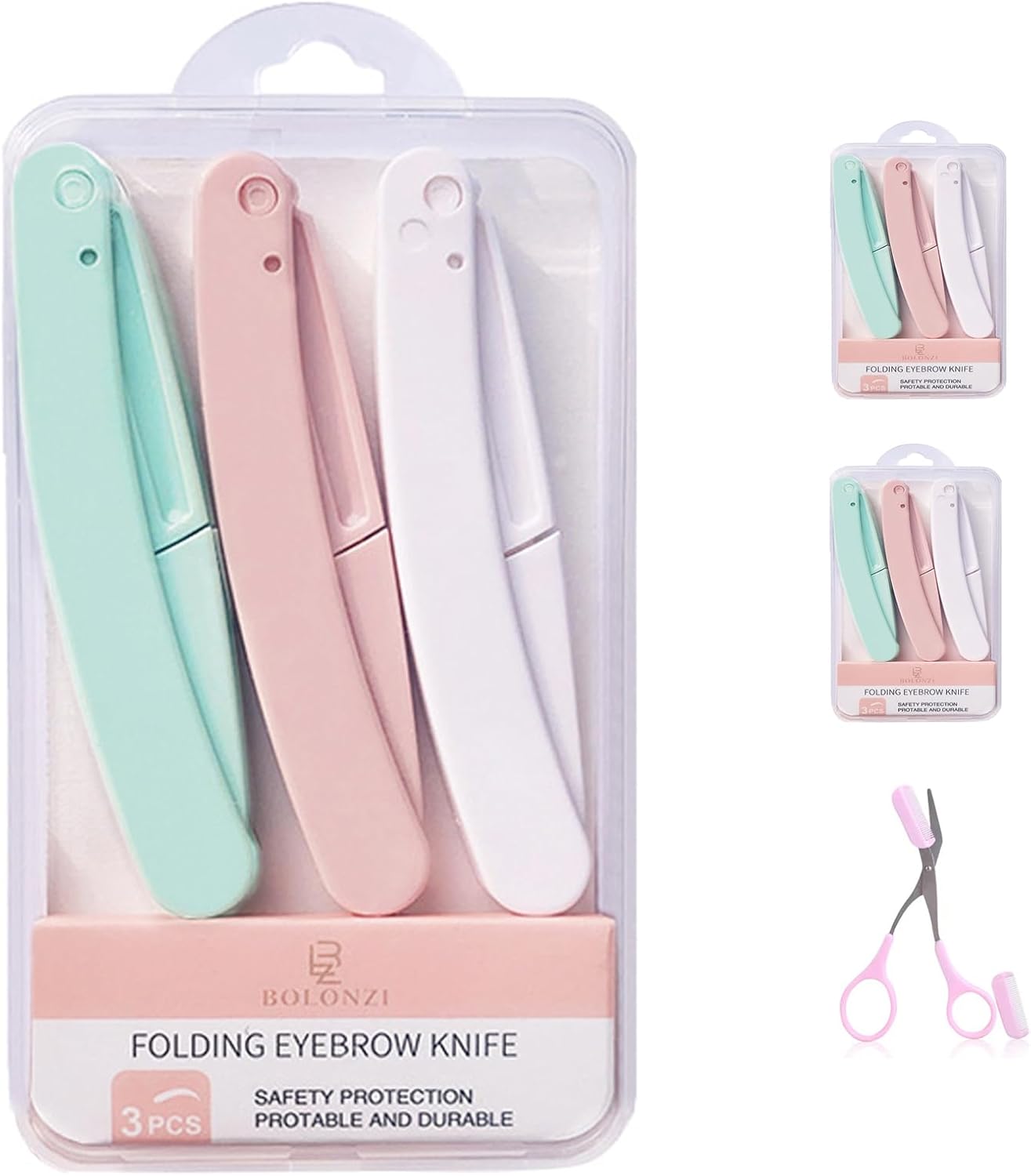 Eyebrow Razor, 6 pcs Foldable Shaving Grooming Blades Kits, Facial Hair Shaper Remover with Precision Cover for Women Makeup Face Care Tools Comes with a pair of eyebrow trimming scissors