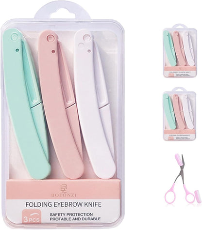 Eyebrow Razor, 6 pcs Foldable Shaving Grooming Blades Kits, Facial Hair Shaper Remover with Precision Cover for Women Makeup Face Care Tools Comes with a pair of eyebrow trimming scissors