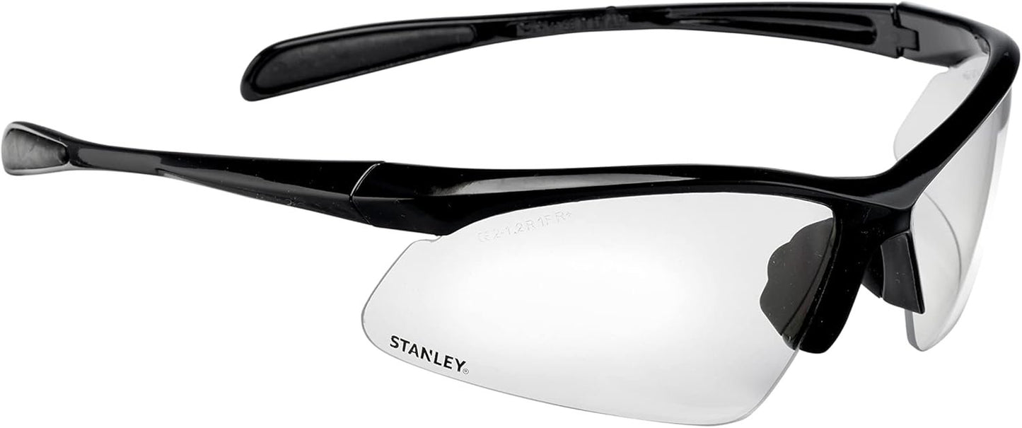 Stanley Clear Lens Half Frame Safety Glasses - Clear Safety Glasses For Men and Women - Transparent with UV Protection Glasses - Rubber Tipped No-Slip Design