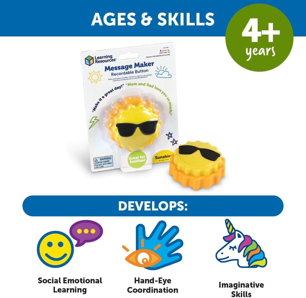 Learning Resources Message Maker Recordable Button Sunshine, 1 Pieces, Social Emotional Learning Toys, Social Emotional Learning Games