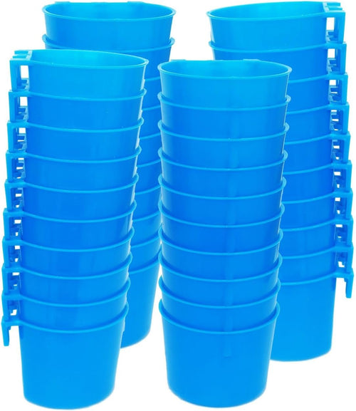 ORIBUKI 40 Pack Cage Cups Birds Feeders Seed Bowl Chicken Feeding Watering Dish Rabbit Water Food Hanging Wire Cages Box 8oz Coop Cups for Pet Parrot Parakeet Gamefowl Poultry Pigeon (Blue)