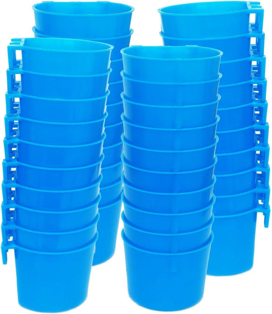 ORIBUKI 40 Pack Cage Cups Birds Feeders Seed Bowl Chicken Feeding Watering Dish Rabbit Water Food Hanging Wire Cages Box 8oz Coop Cups for Pet Parrot Parakeet Gamefowl Poultry Pigeon (Blue)