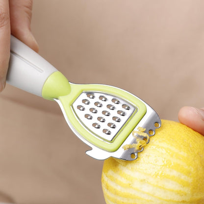 Sbuccia grattugia 3 in 1 in acciaio inox, per sbucciare limone, utensile da cucina per cocktail, lime e arance, gadget da cucina (grigio)