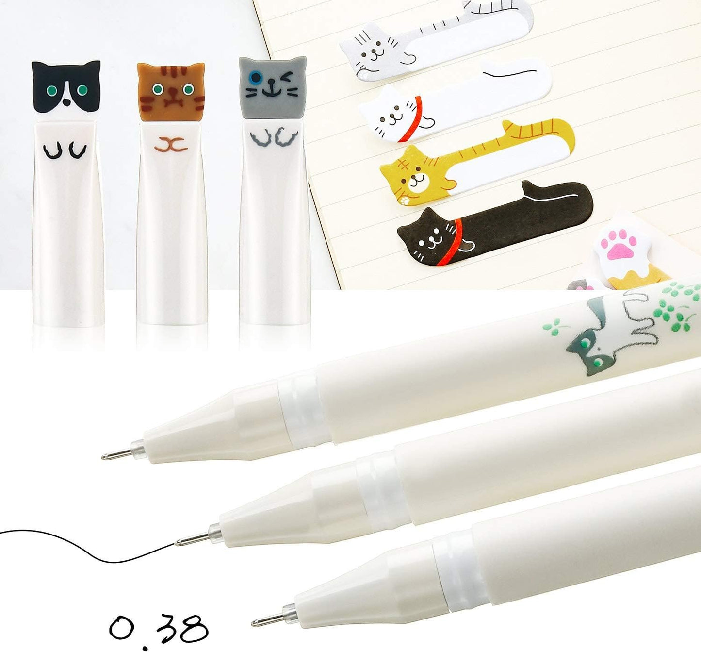 12 Pieces Cute Cat Pens Cats Design Gel Ink Pens Kawaii Writing Pen and 320 Pieces Cute Cat Sticky Notes Page Bookmarks Flags Tab for Cat Lovers Kids Stationery School Office Supplies