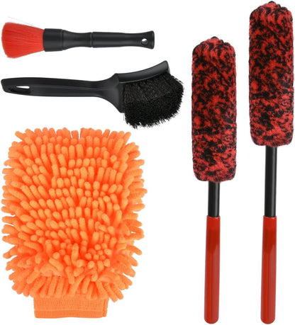 OctBird 5 Car Cleaning Brushes Kit Car Detailing Brush Set for Engine, Dashboard, Rims, Seats, Ventilation (Indoor/Outdoor, Washable, All Vehicles)